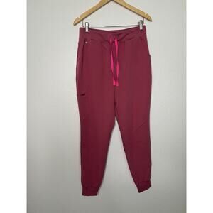 Figs Women's High Waisted Zamora Jogger Scrub Pant in Pink Size Large